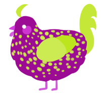 A plum and lime chicken with a speckle pattern