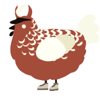 A red and white chicken with a half-lace pattern