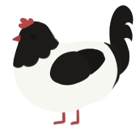 A white and sable chicken with a head pattern