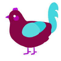 A maroon and aqua chicken