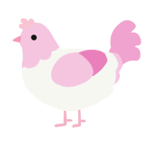 A white and pink chicken with a head pattern