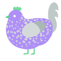 Moldy Ube, a lilac and silver chicken with a speckle pattern