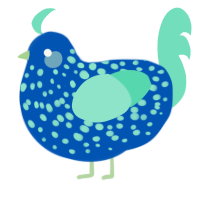 A ultramarine and mint chicken with a speckle pattern