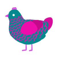 A teal and fuchsia chicken with a lace pattern