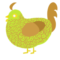 A lime and gold chicken with a double-lace pattern