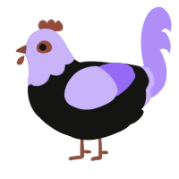 A black and lilac chicken with a head pattern