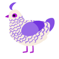 A cream and blurple chicken with a lace pattern