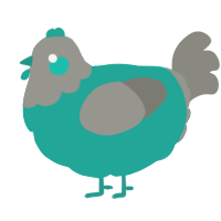 A turquoise and ash chicken with a head pattern