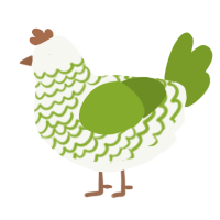 A white and chartreuse chicken with a lace pattern