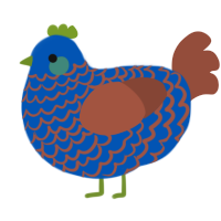 A ultramarine and russet chicken with a lace pattern