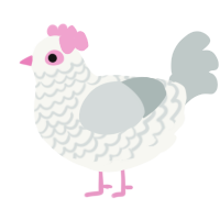 A white and silver chicken with a lace pattern