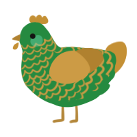 Chichi, a viridian and gold chicken with a lace pattern