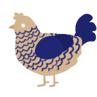 A beige and navy chicken with a lace pattern