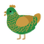 Chichi, a viridian and gold chicken with a lace pattern