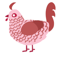 Mattie, a rose and red chicken with a lace pattern