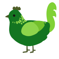 A leaf and grass chicken with a neck-speckle pattern
