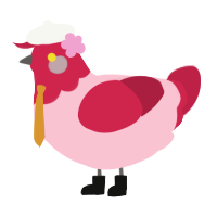 A rose and crimson chicken with a head pattern