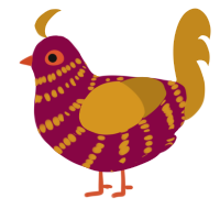 Ottie, a maroon and ochre chicken with a bar pattern