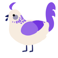 A cream and blurple chicken with a neck-speckle pattern