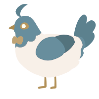A lavender and sapphire chicken with a head pattern
