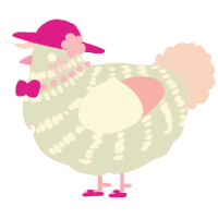 A mist and rose chicken with a bar pattern