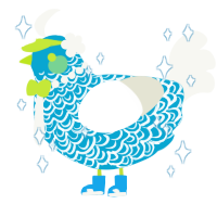 A cerulean and white chicken with a double-lace pattern