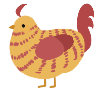 A honey and red chicken with a bar pattern