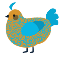 A orange and cerulean chicken with a double-lace pattern