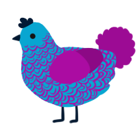 A cerulean and plum chicken with a double-lace pattern