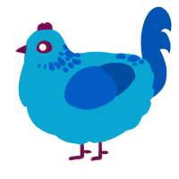 A cerulean and ultramarine chicken with a neck-speckle pattern
