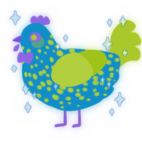 A sky and lime chicken with a speckle pattern
