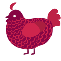 A maroon and crimson chicken with a lace pattern