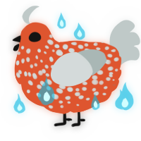A vermilion and silver chicken with a speckle pattern