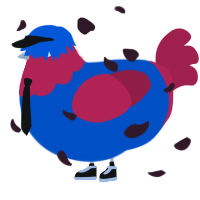 A ultramarine and crimson chicken with a head pattern