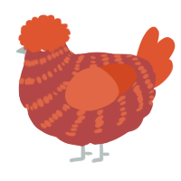 A red and vermilion chicken with a bar pattern
