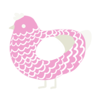 A pink and white chicken with a lace pattern