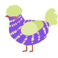A blurple and lemon chicken with a bar pattern