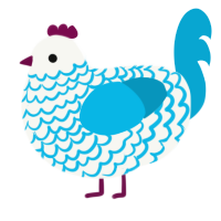A white and cerulean chicken with a lace pattern