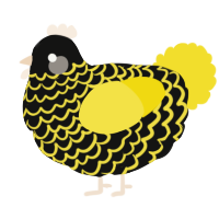 A black and yellow chicken with a lace pattern