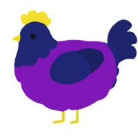 A violet and navy chicken with a head pattern