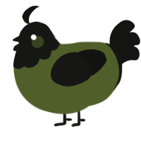 A olive and black chicken with a head pattern