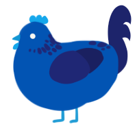A ultramarine and navy chicken with a neck-speckle pattern