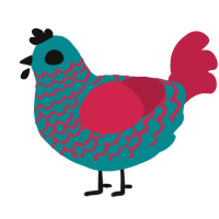 Winedark sea, a teal and crimson chicken with a lace pattern