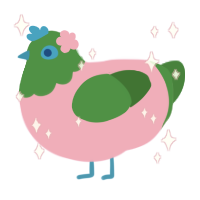 A pink and viridian chicken with a head pattern