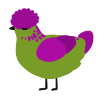 A chartreuse and plum chicken with a neck-speckle pattern