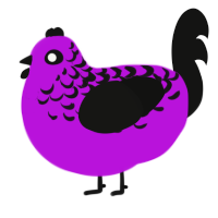 A amethyst and black chicken with a half-lace pattern
