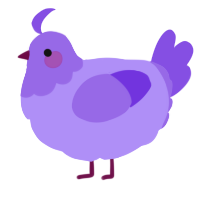A lilac and blurple chicken with a head pattern