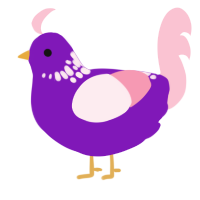 A violet and rose chicken with a neck-speckle pattern
