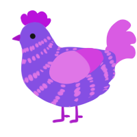 Panic, a blurple and orchid chicken with a bar pattern