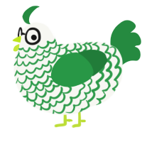 A white and viridian chicken with a lace pattern